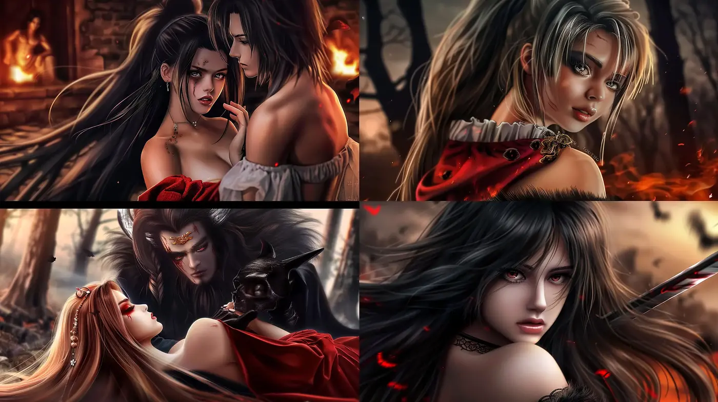 Fiery Elegance of Gothic Fantasy in Digital Art - Midjourney sref style