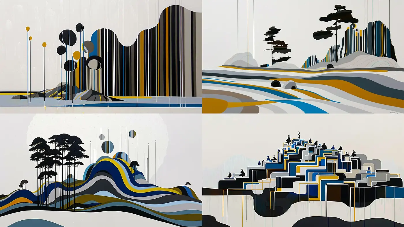 Geometrically Stylized Nature in Harmonious Earth Tones - Midjourney sref style