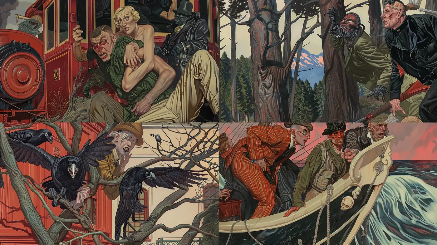Elegiac Twilight of Americana: A Nostalgic Fusion of Classic Illustration and Naturalist Tones - Midjourney sref style