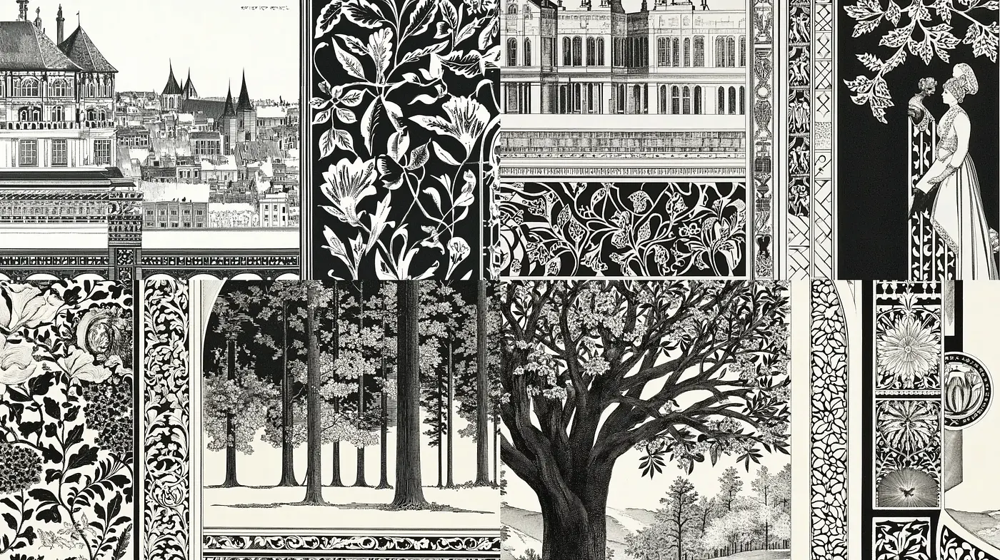 Monochromatic Elegance in Detailed Illustration - Midjourney sref style