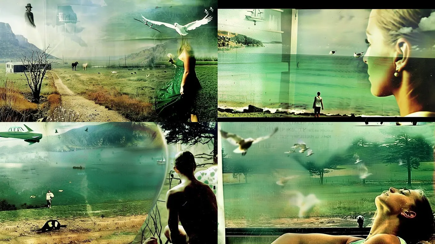 Ethereal Dreamscape in Verdant Hues: A Study in Serene Surrealism - Midjourney sref style