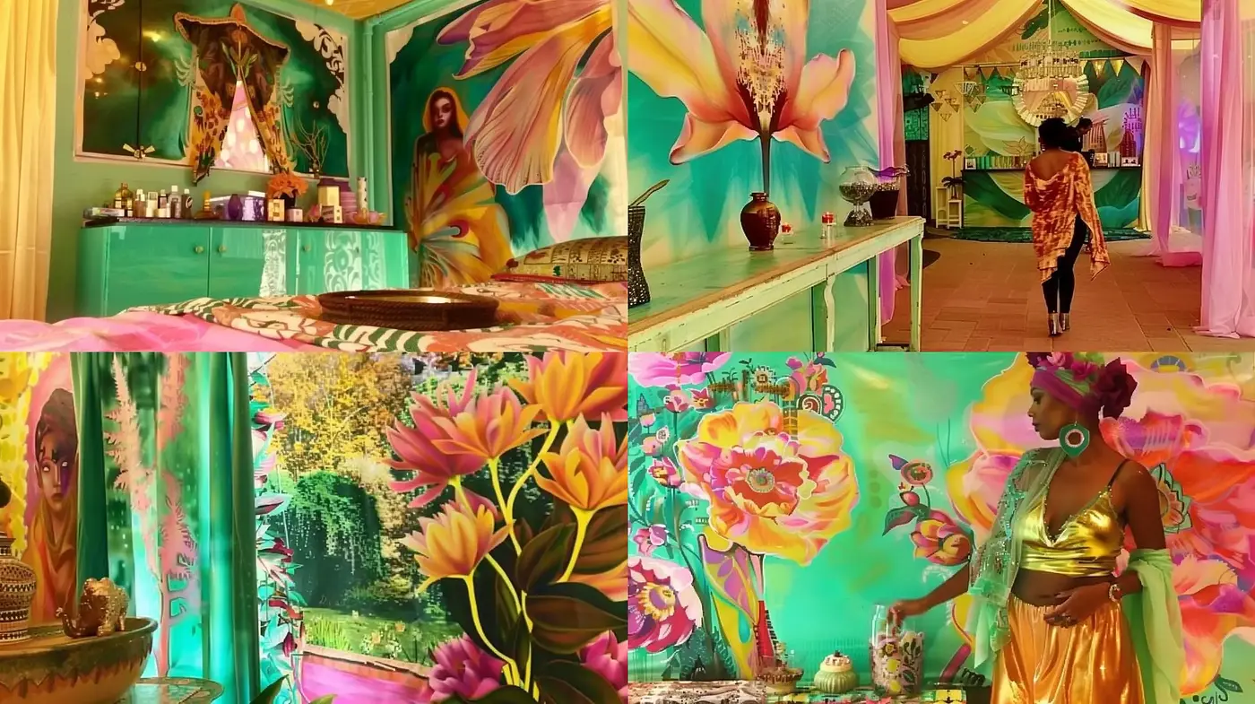 Lush Floral Dreamscape with Vivid Hues and Surreal Overtones - Midjourney sref style