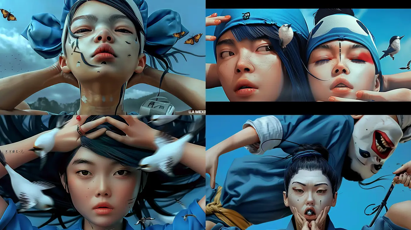 Ethereal Blue Dreamscape with Surrealist Elements - Midjourney sref style