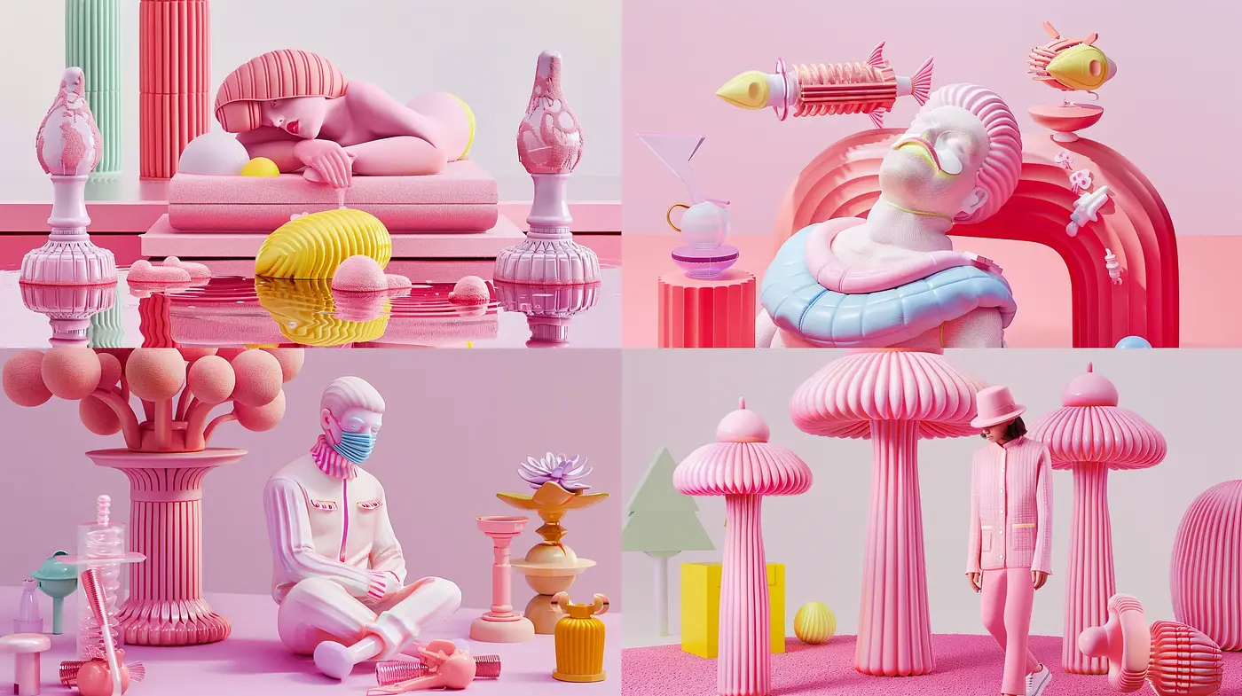 Pastel Surrealism with Contemporary Synthetic Pop - Midjourney sref style