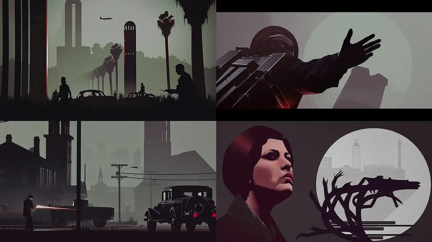 Moody Urban Noir with Retro Aesthetic Influences - Midjourney sref style