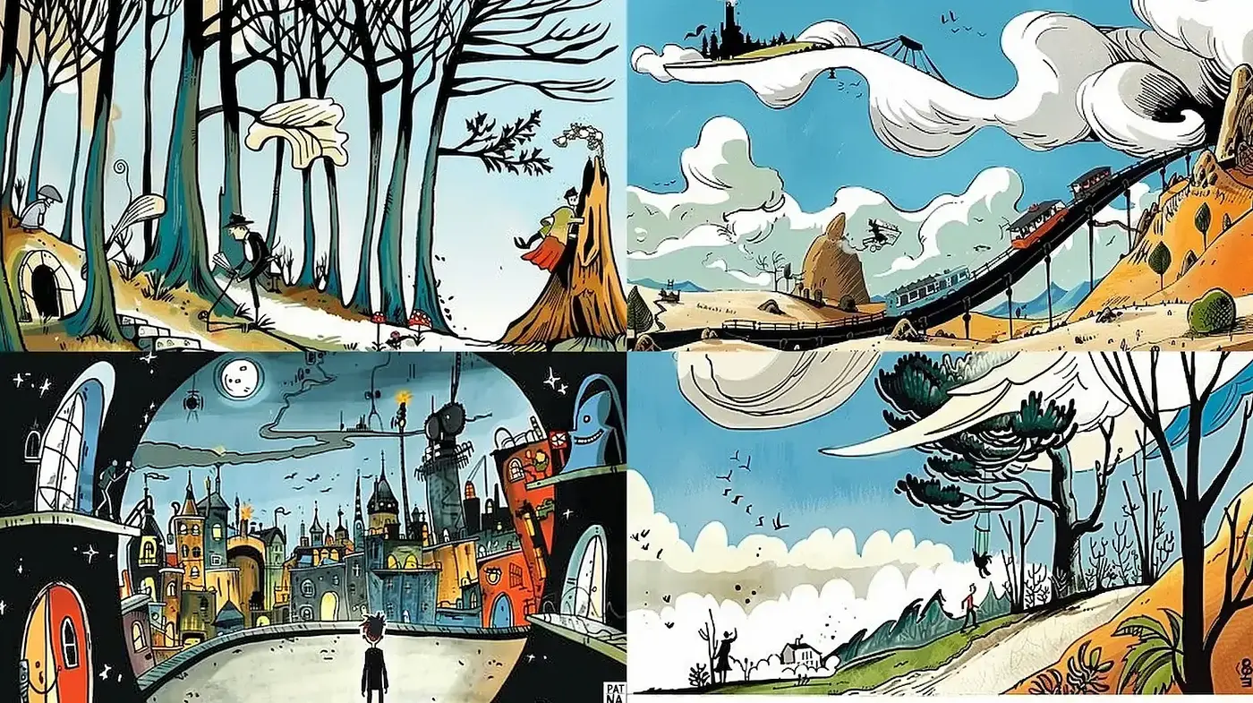 Playful and Whimsical Illustrations with a Dreamlike Quality - Midjourney sref style