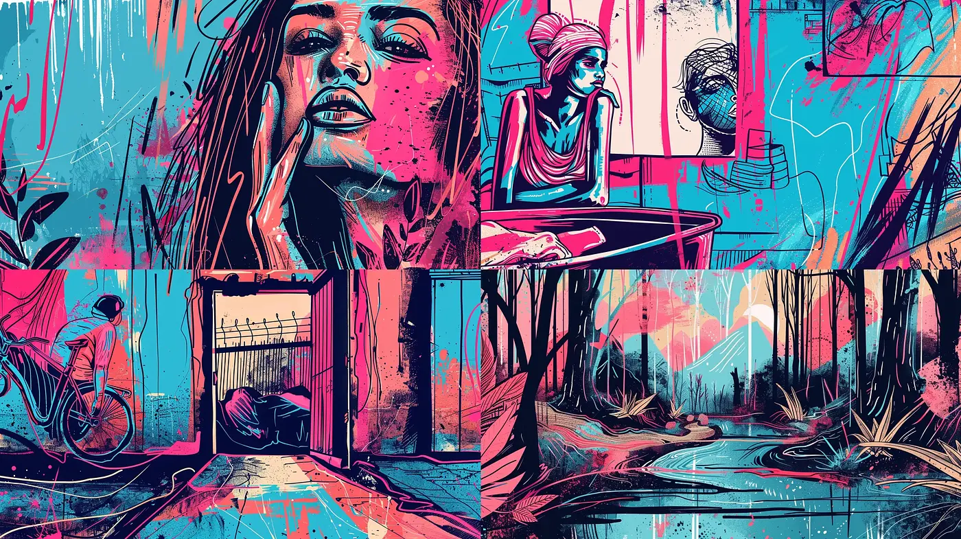 Neon Cyberpunk Dreamscape in Graphic Novel Style - Midjourney sref style