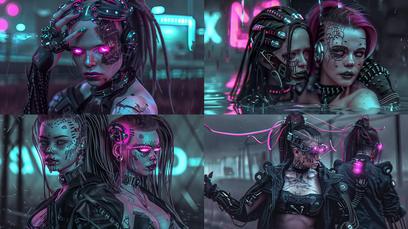 Cybernetic Dreamscapes: A Neon-Noir Journey Through Artistic Symbiosis - Midjourney sref style