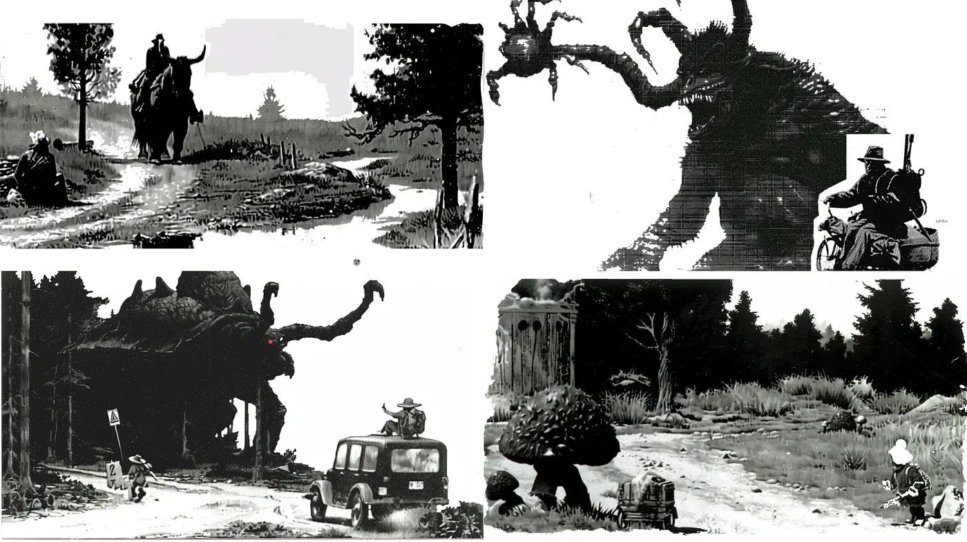 Monochromatic Nostalgia in Stippled Textures - Midjourney sref style