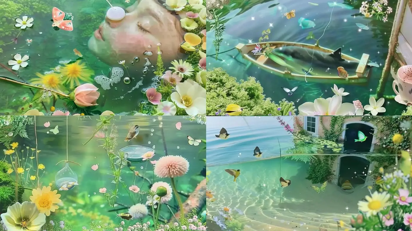 Enchanted Aquatic Garden: A Serene Watercolor Dreamscape - Midjourney sref style