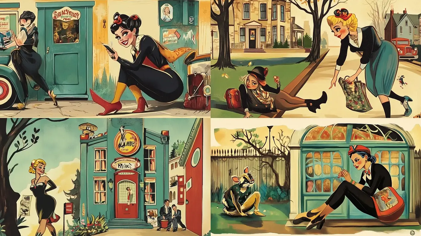Consistent Vintage Charm in Stylized Illustrative Tableaus - Midjourney sref style