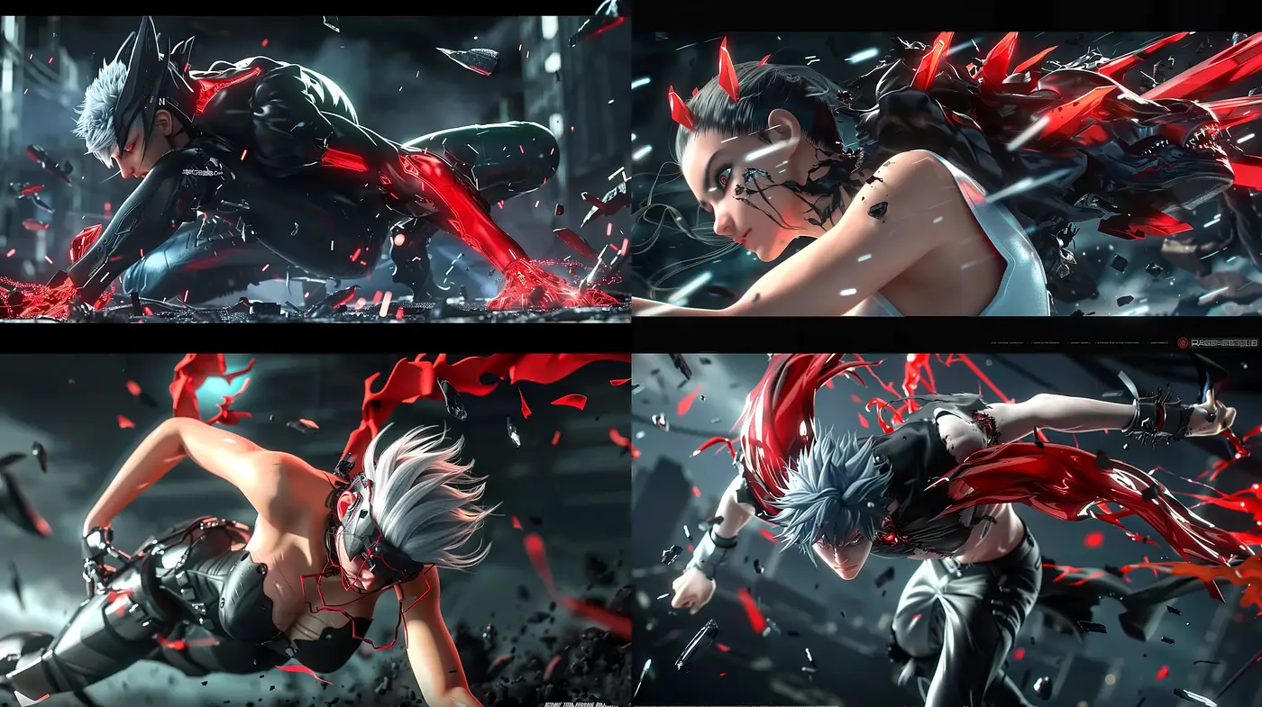 Dynamic Anime-Inspired Action with Vivid Red Accents - Midjourney sref style