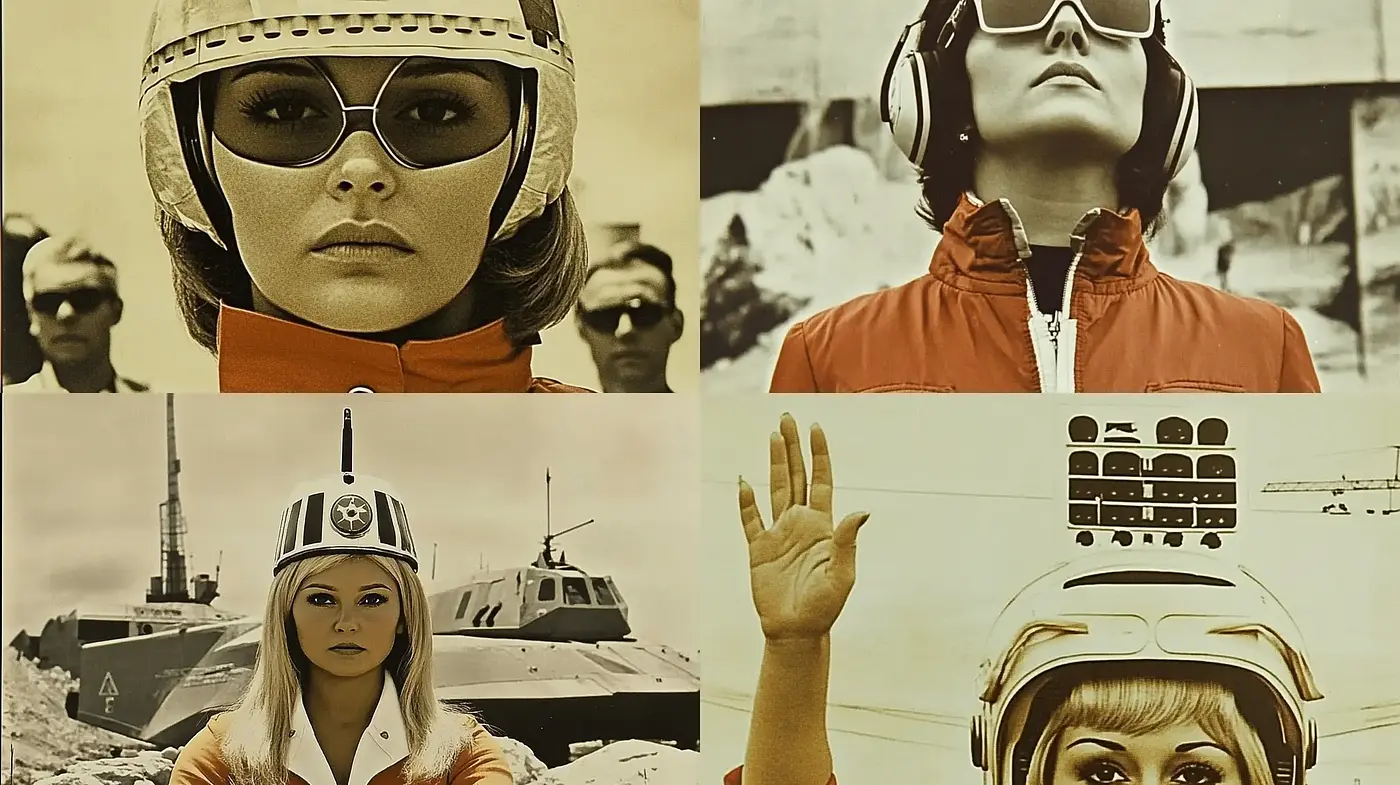 Retro Futuristic Voyage Through Stylized Sepia Tones - Midjourney sref style