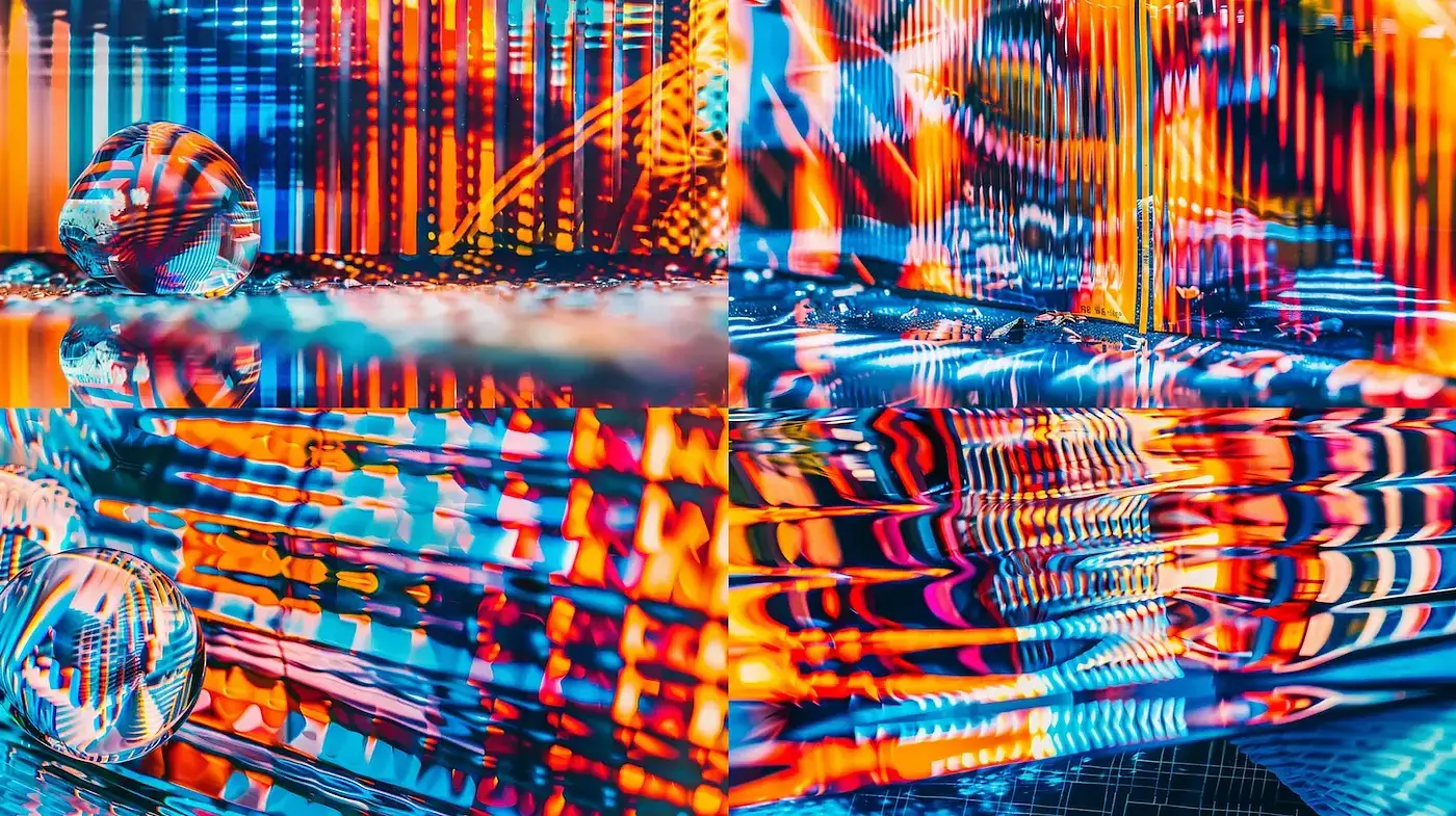 Vibrant and Reflective Surrealism with a Digital Aesthetic - Midjourney sref style