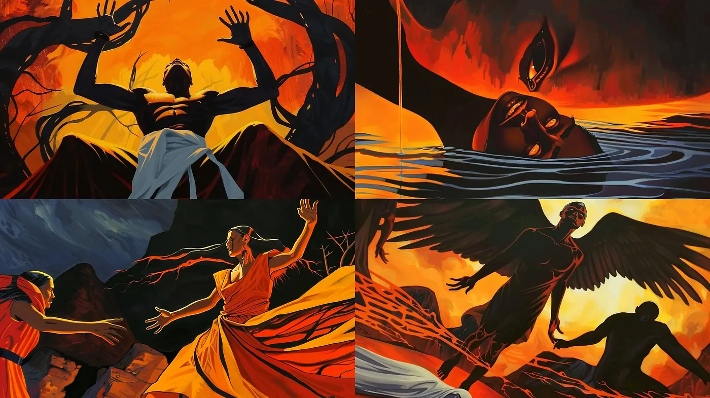 Vivid Expressionism: A Dance of Shadows and Amber Light - Midjourney sref style
