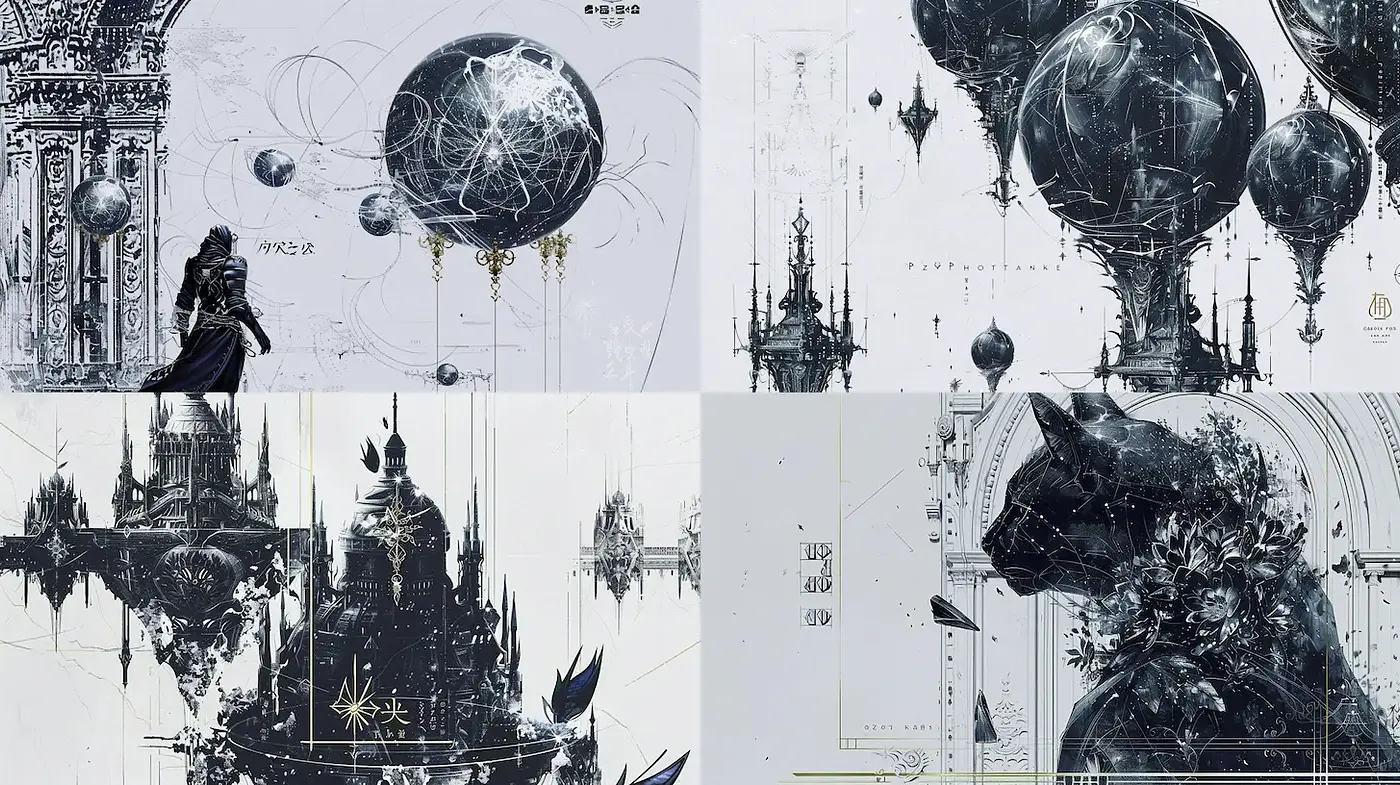 Futuristic Abstract Architecture with Ethereal Elements - Midjourney sref style
