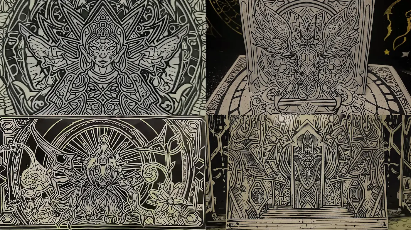Intricate Line Art with a Mystical and Regal Essence - Midjourney sref style
