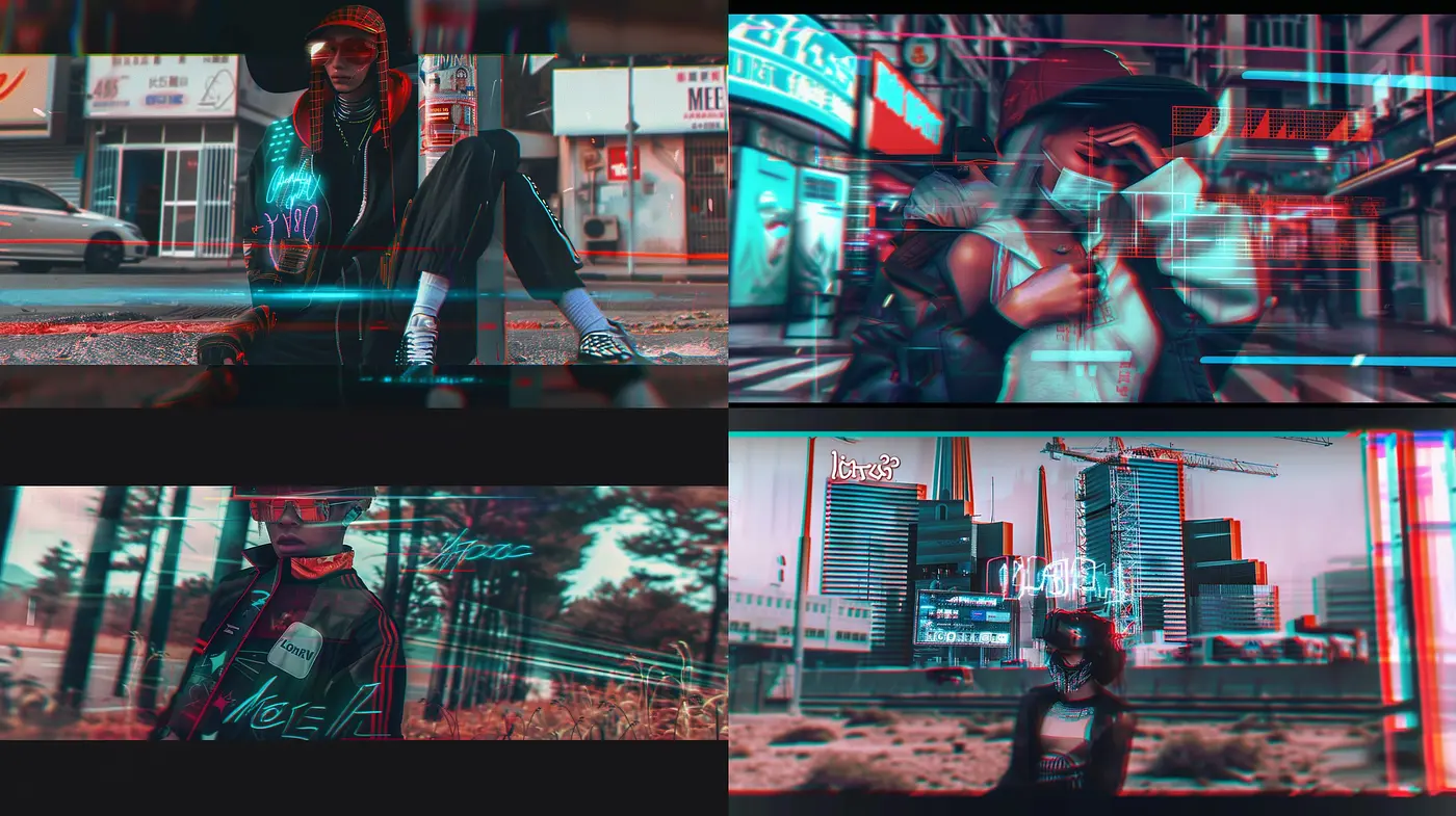 Cyberpunk Glitch: A Neon-Infused, Anaglyph 3D Textural Synthesis - Midjourney sref style