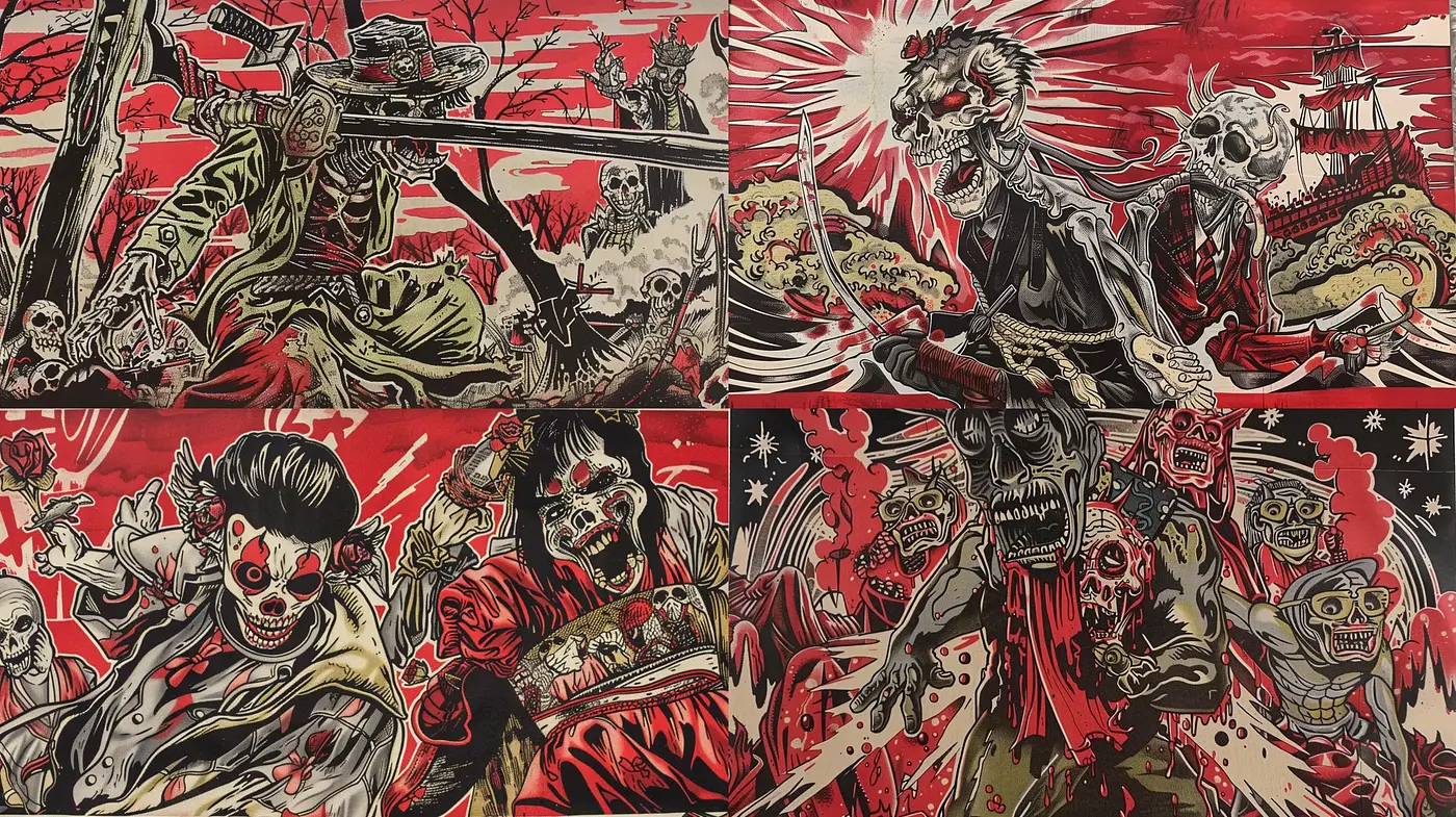 Energetic Ukiyo-e Inspired Graphic Novel Fusion - Midjourney sref style