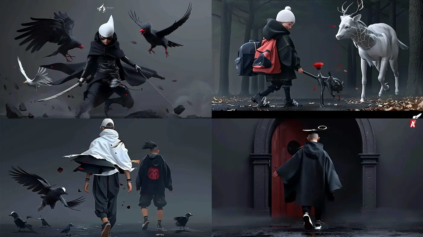 Ethereal Monochrome Fantasy with Red Accentuations - Midjourney sref style