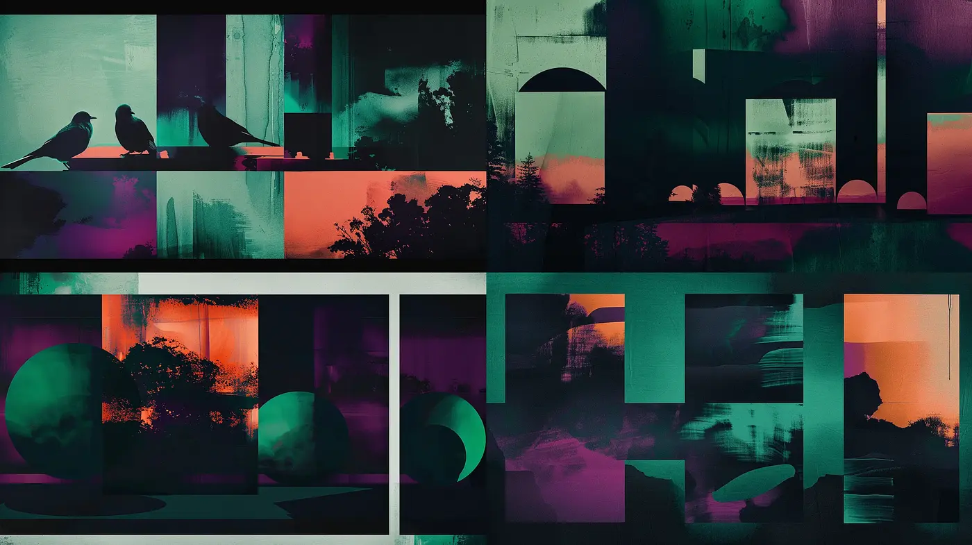 Ethereal Dusk: Abstract Melancholy in Crimson and Teal Hues - Midjourney sref style