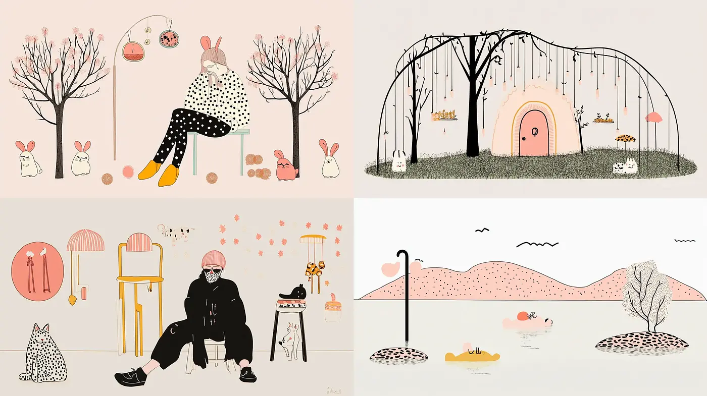 Serene Pastel Dreamscape with Whimsical Doodles - Midjourney sref style