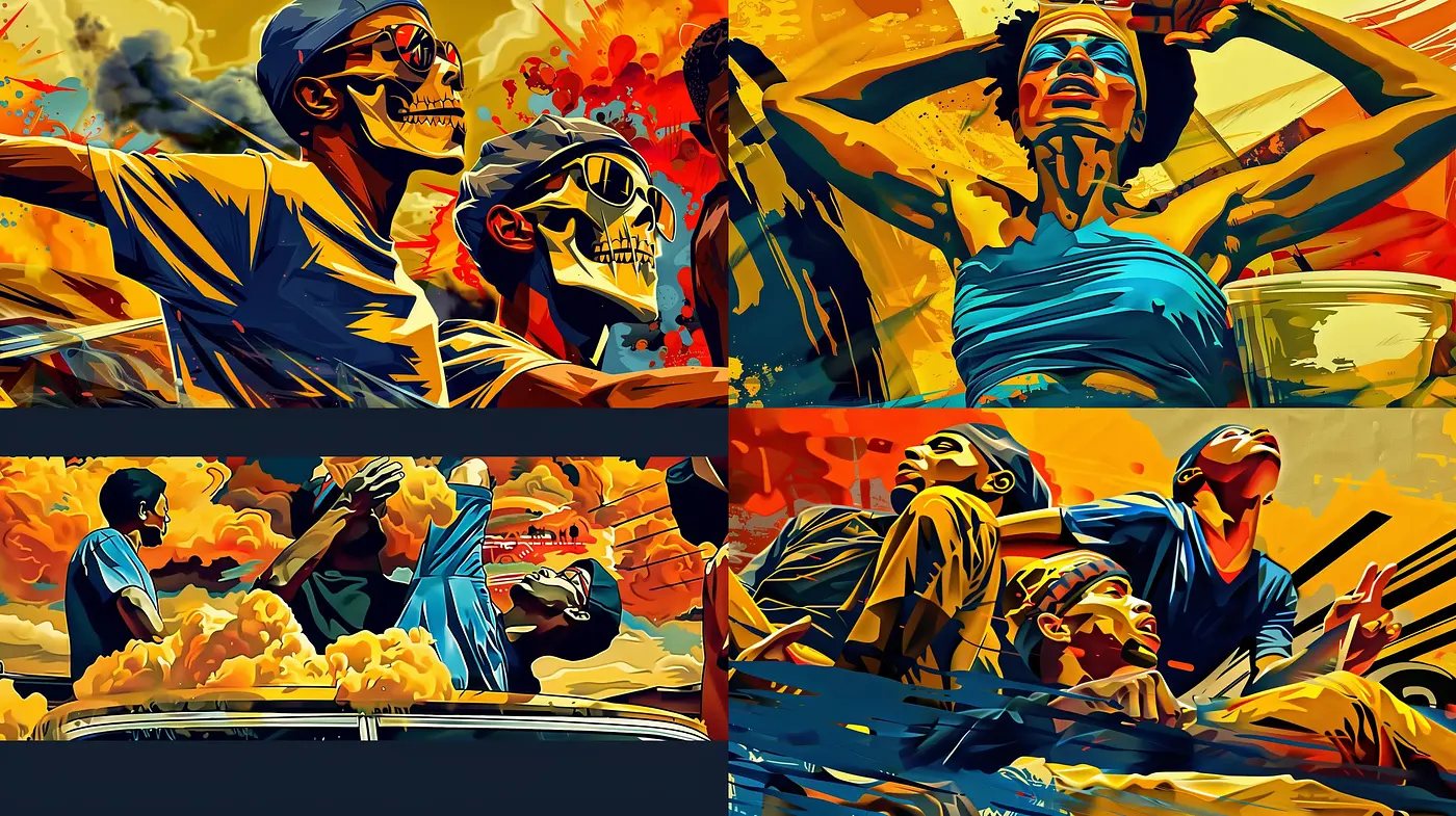 Dynamic Expressionist Fusion with a Vivid Graphic Novel Aesthetic - Midjourney sref style