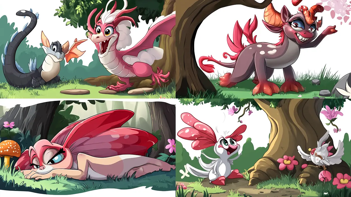 Enchanted Whimsy: A Delightful Dance of Vivacious Colors and Playful Characters - Midjourney sref style