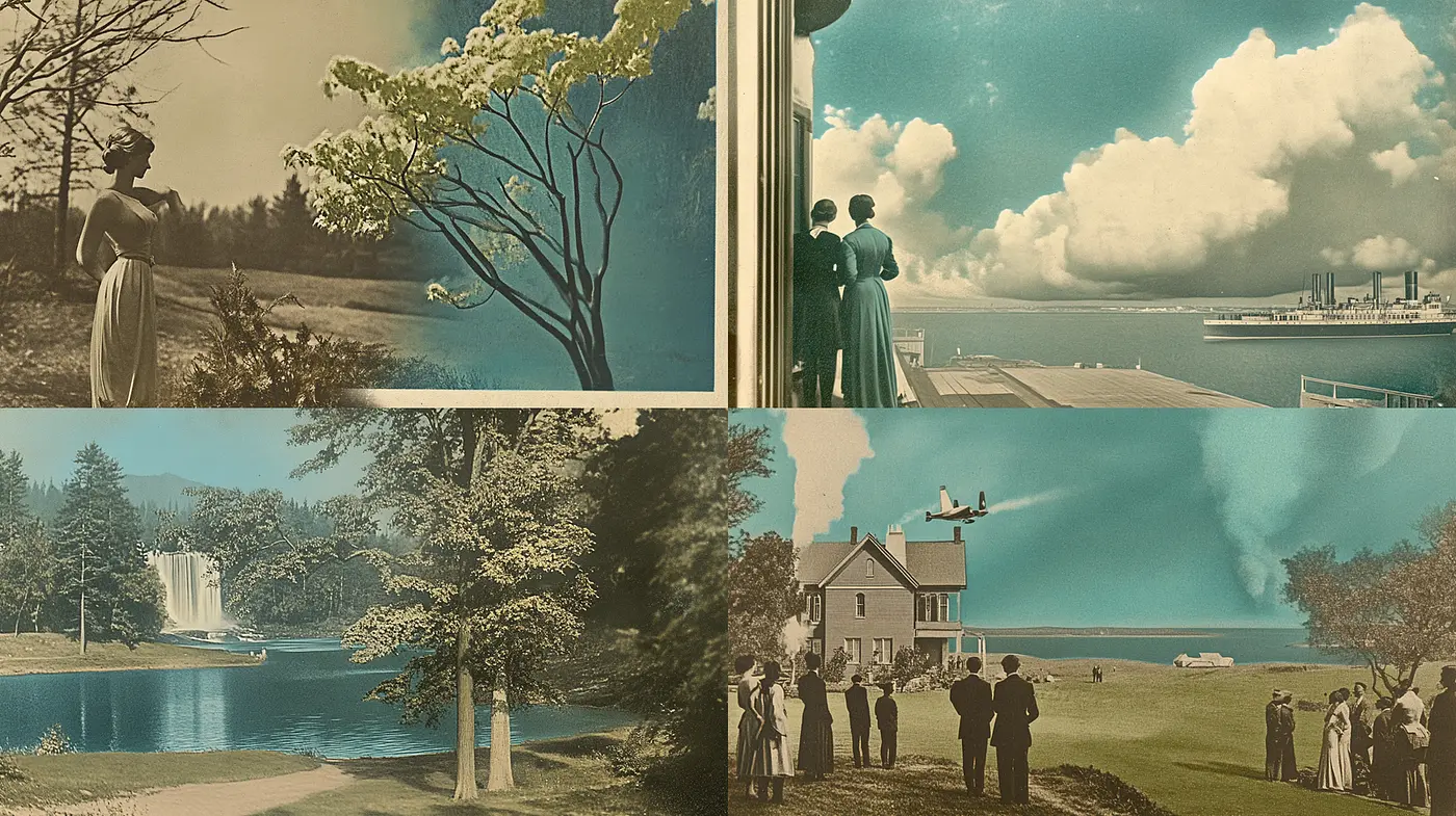 Nostalgic Vintage Landscape Aesthetic with Dimensional Depth - Midjourney sref style