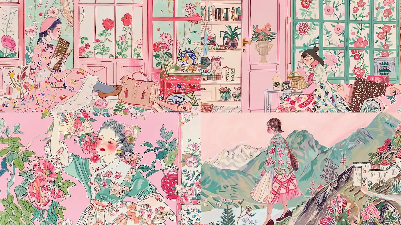 Playful and Colorful Floral Illustrations with a Whimsical Vibe - Midjourney sref style