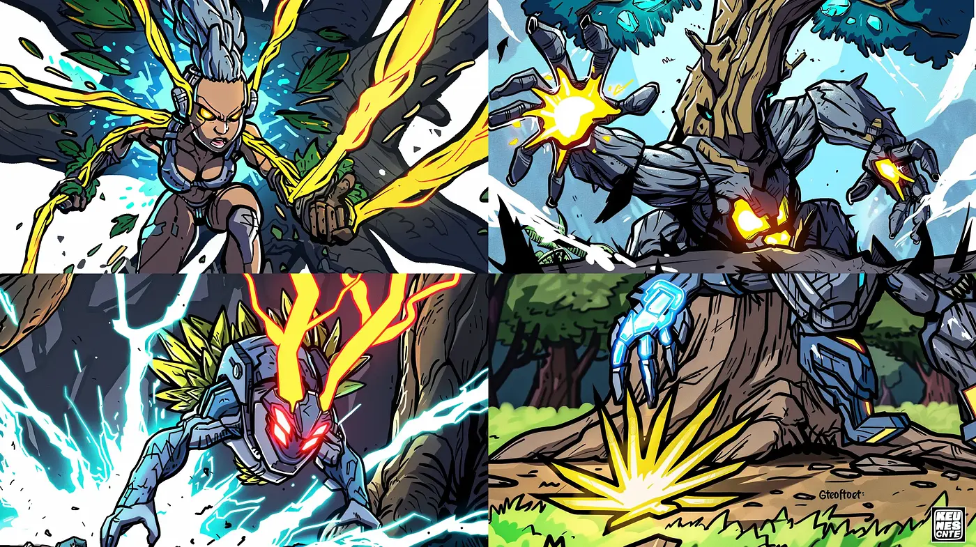 Dynamic Comic Book Explosion of Energy and Nature - Midjourney sref style