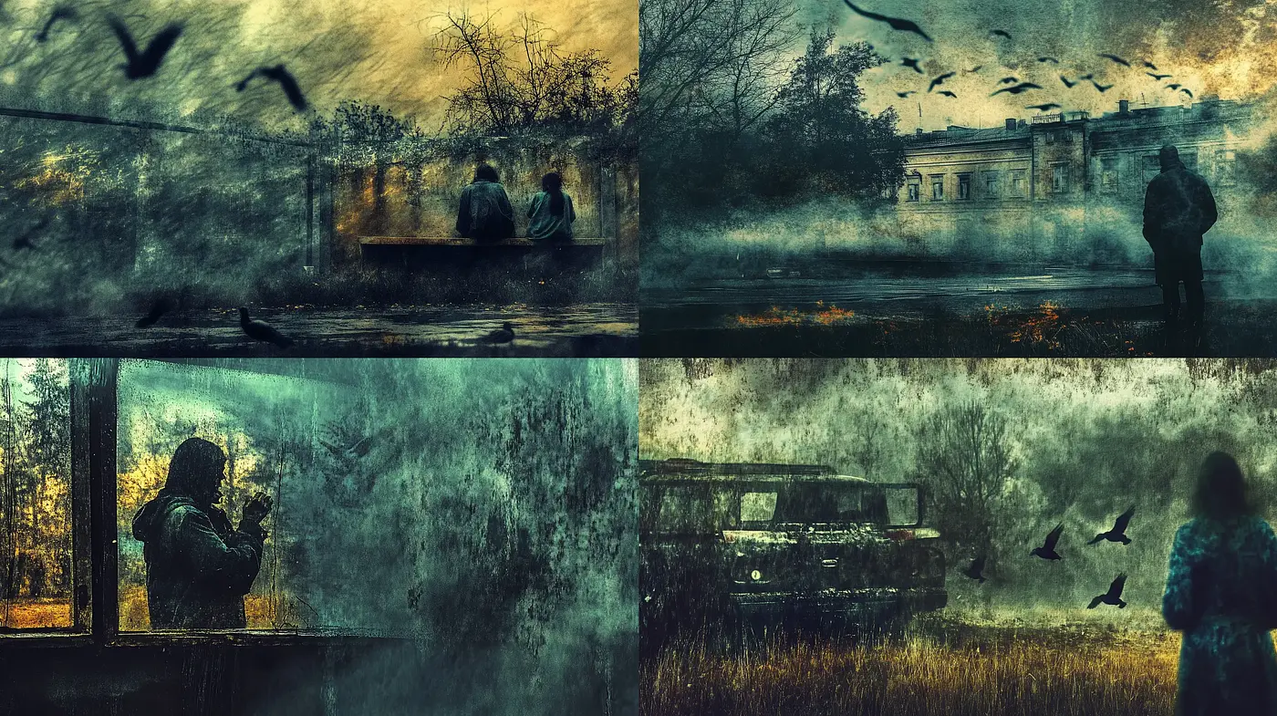 Ethereal Decay in a Forgotten Autumn: A Study in Textured Melancholy - Midjourney sref style