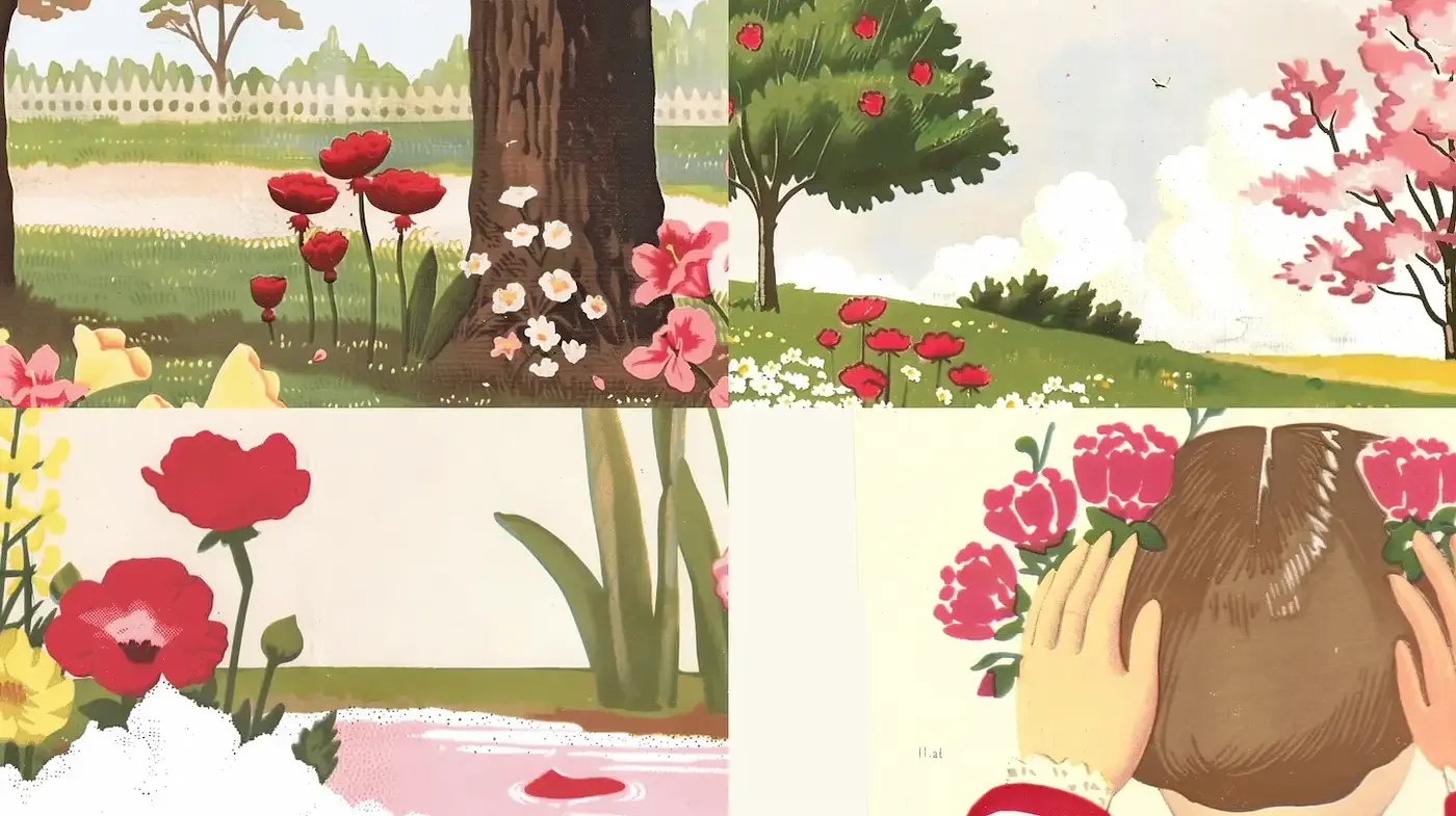 Whimsical Floral Landscapes with a Nostalgic Touch - Midjourney sref style