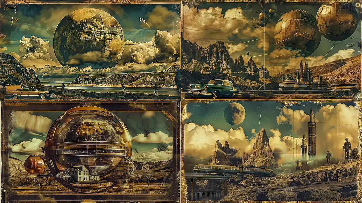 Retro-Futuristic Visions in Sepia Tones - Midjourney sref style