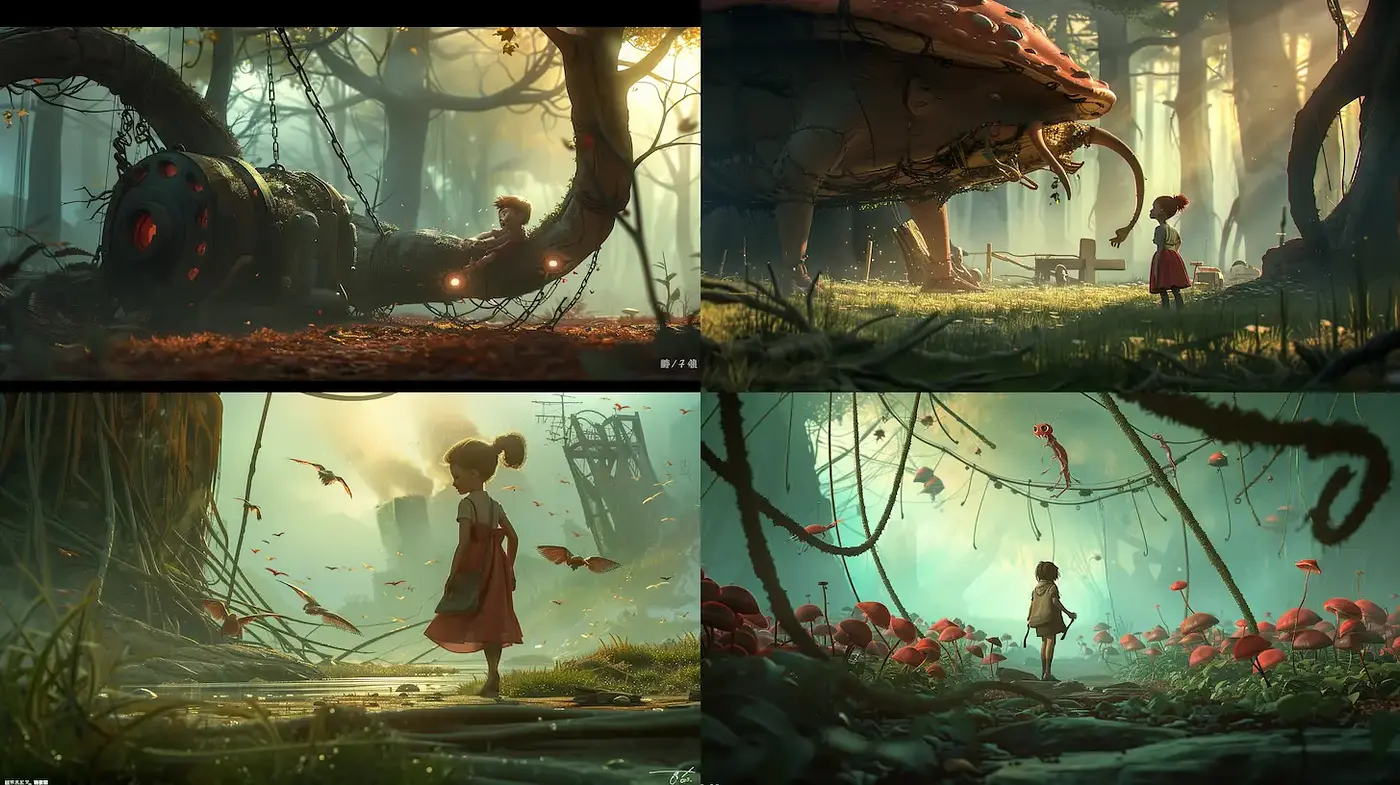 Whimsical Dreamscape with Organic Elements and Narrative Depth - Midjourney sref style