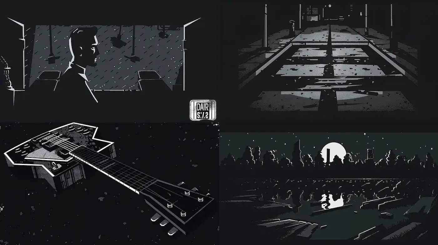 Dark and atmospheric monochrome visuals with shared stylistic elements - Midjourney sref style