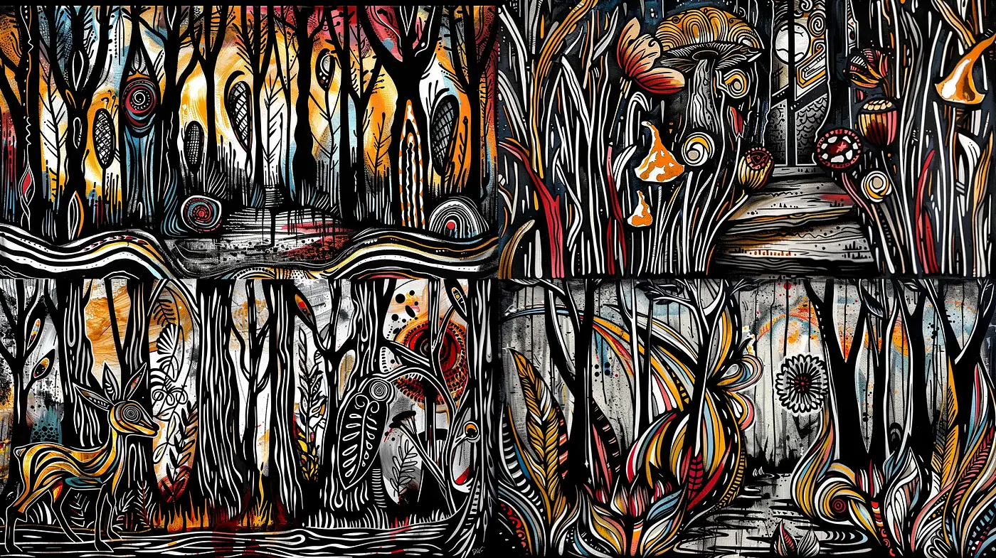 Enigmatic Forest Whispers: A Fantastical Fusion of Organic Forms and Abstract Tangles - Midjourney sref style