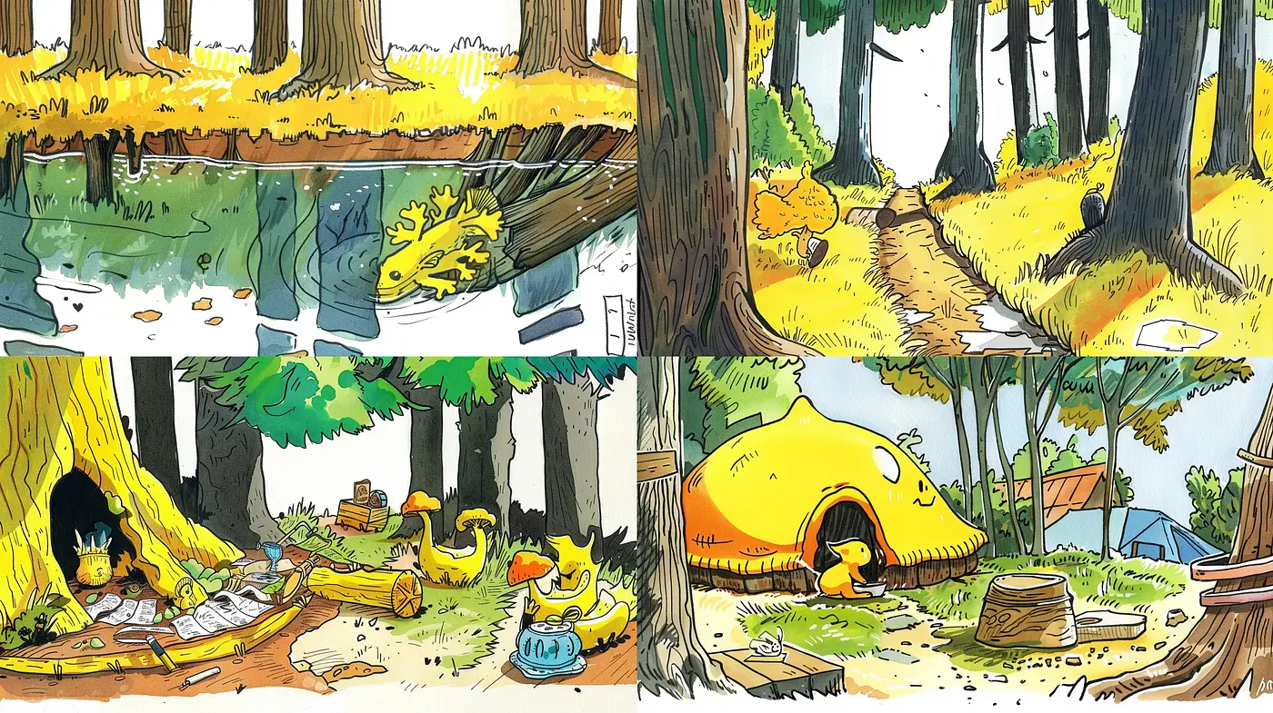 Whimsical Forestry: Illustrative Tale of Nature and Nostalgia - Midjourney sref style