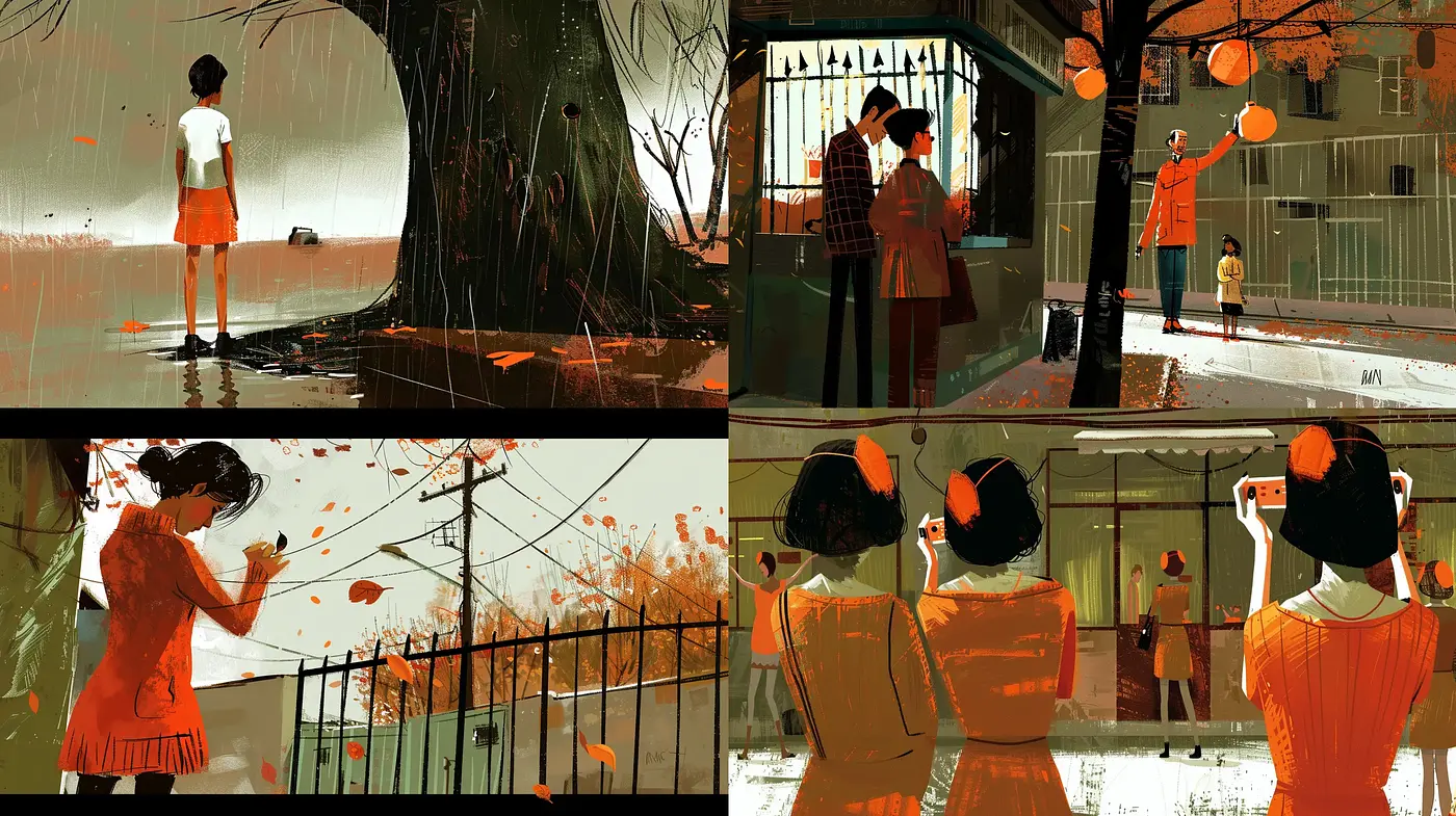 Autumn Hues and Stylized Nostalgia in Modern Digital Paintings - Midjourney sref style