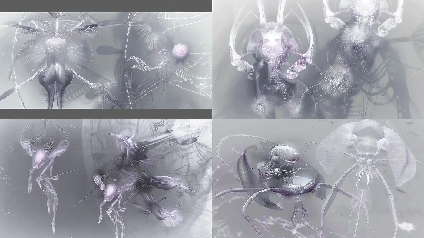 Ethereal Monochrome Dreamscape with Surrealist Overtones - Midjourney sref style