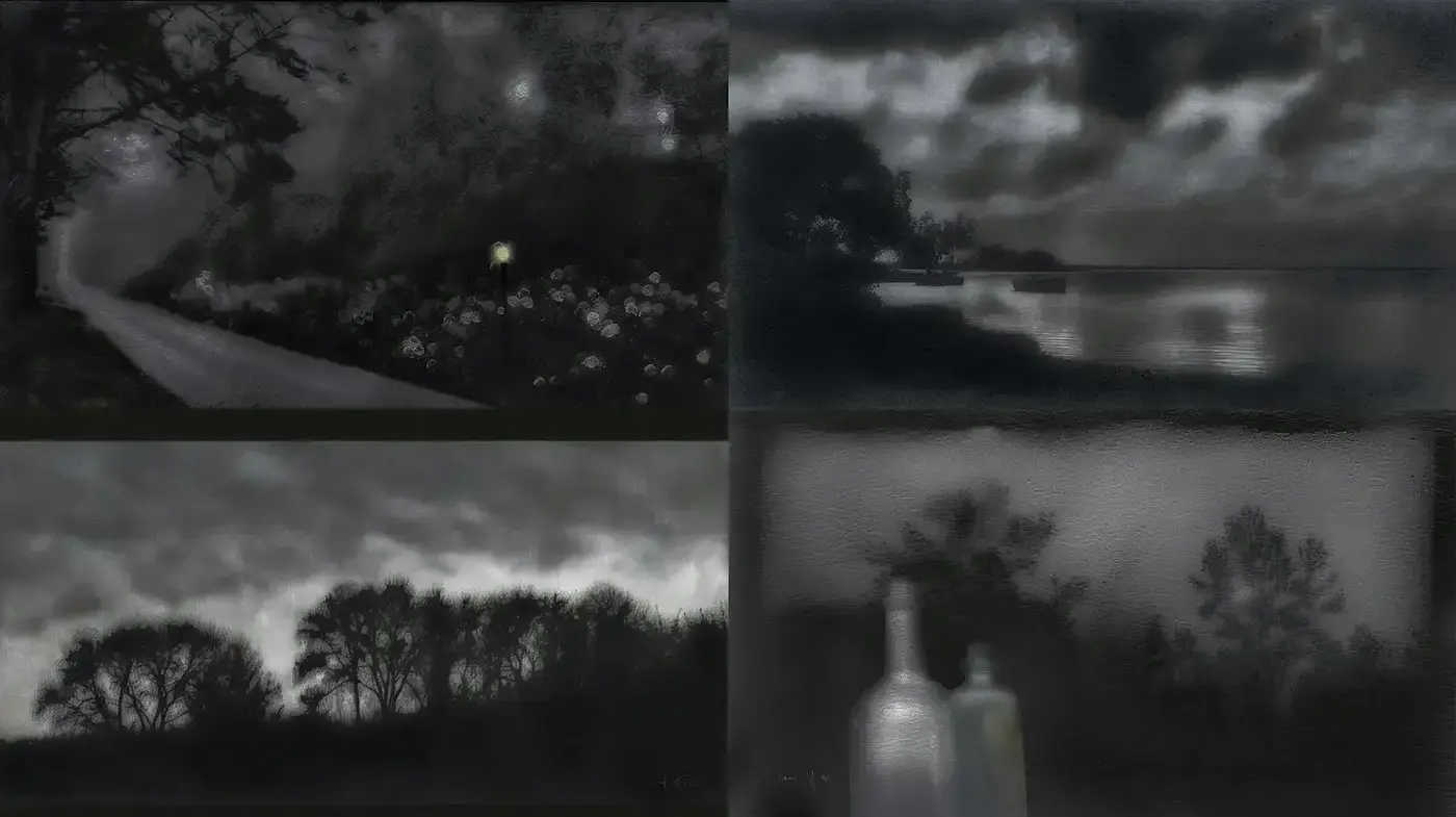 Eerie and Atmospheric Monochromatic Landscape Art - Midjourney sref style