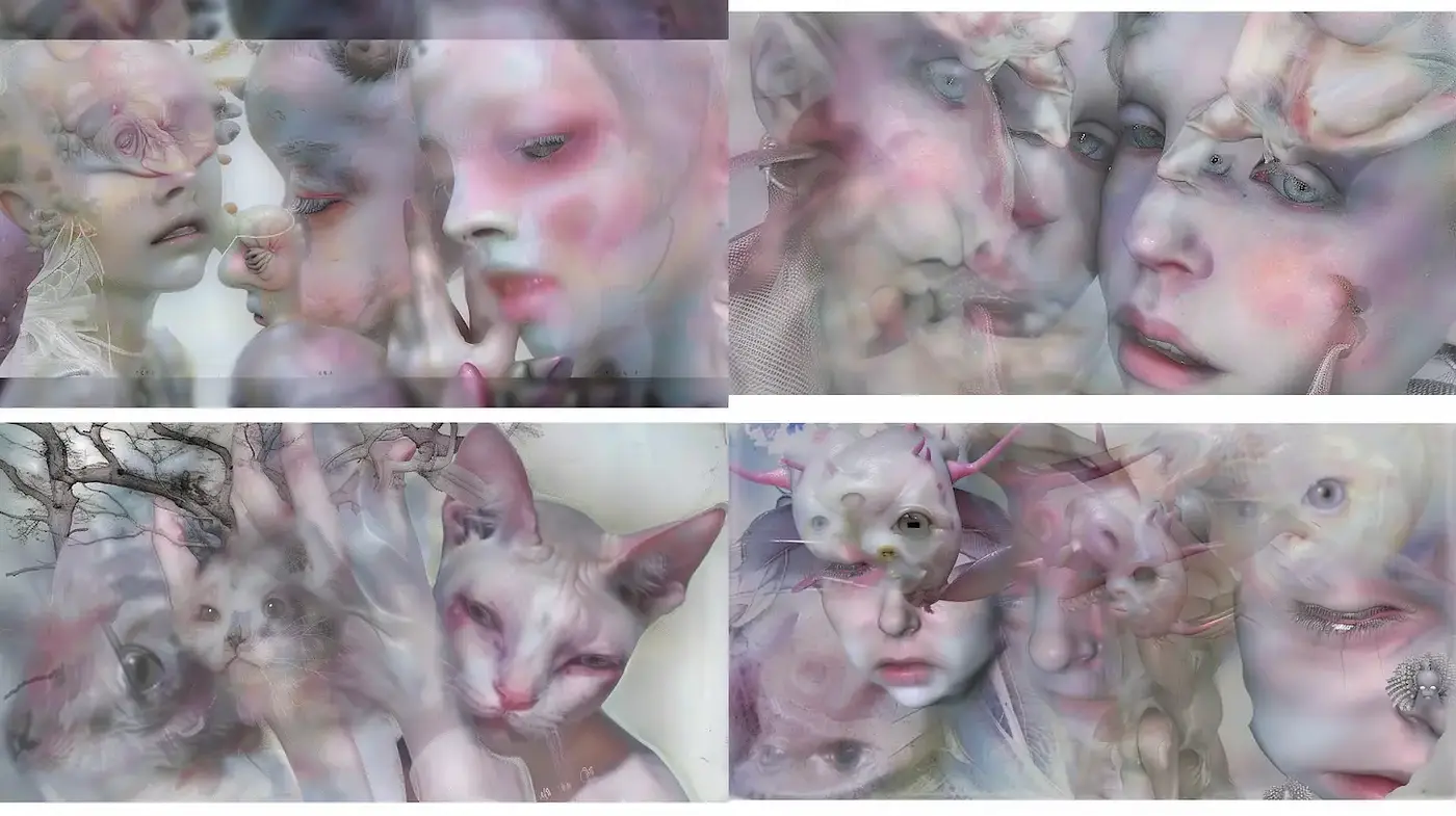 Dreamlike ethereal imagery with a fusion of human and animal forms - Midjourney sref style