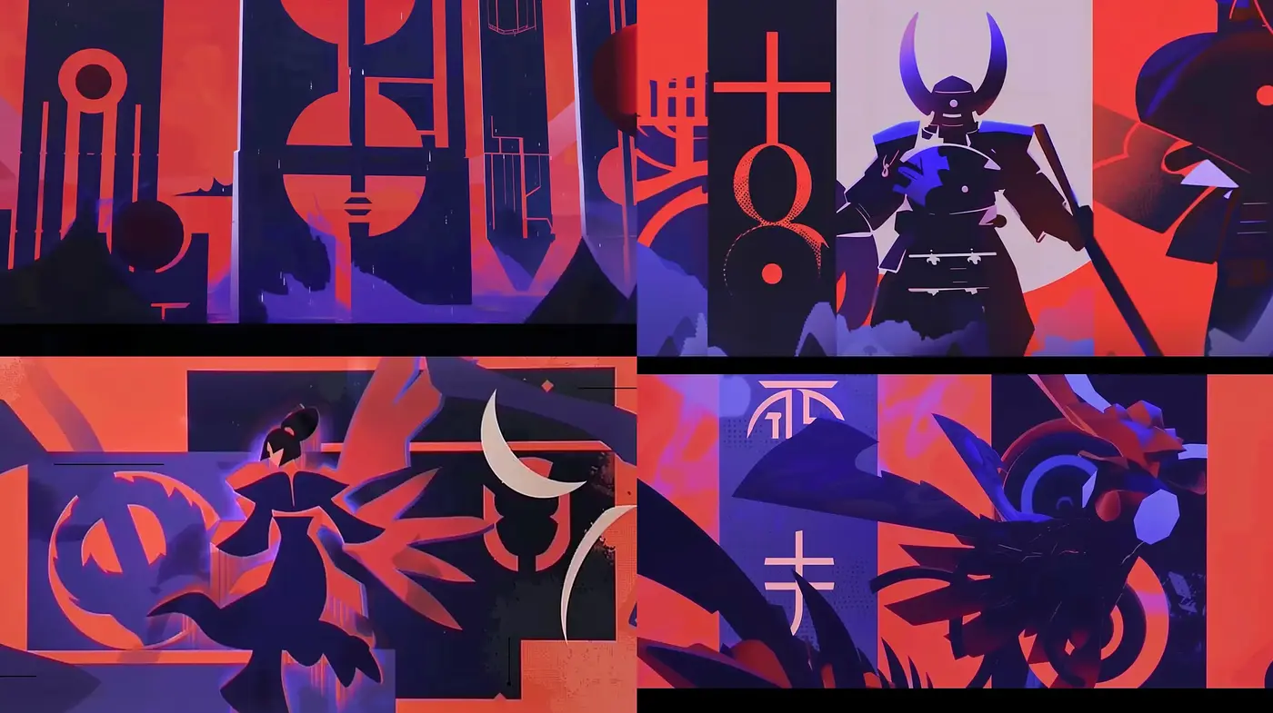 Abstract Geometric Fusion with a Surreal Noir Twist - Midjourney sref style
