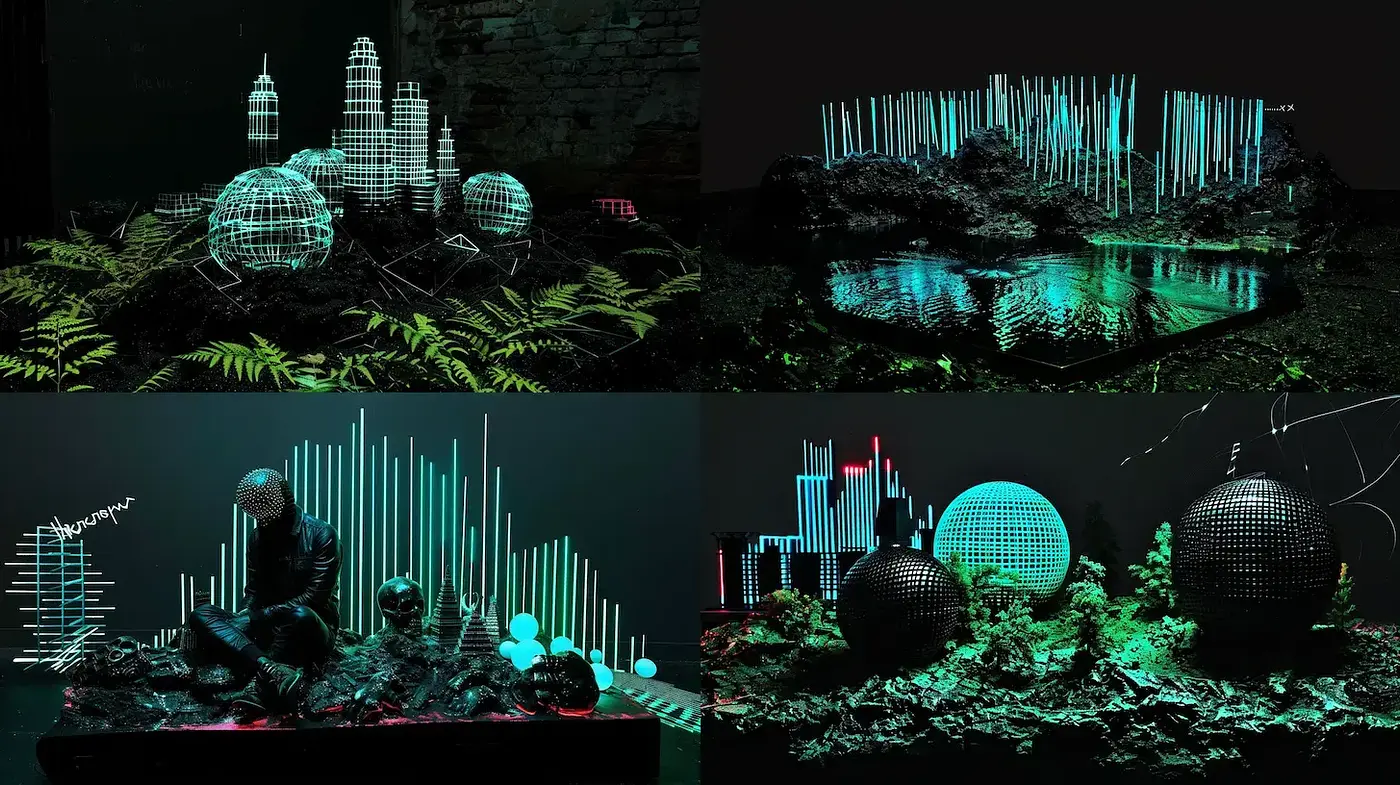 Futuristic Landscapes with Neon Glow and Organic Elements - Midjourney sref style