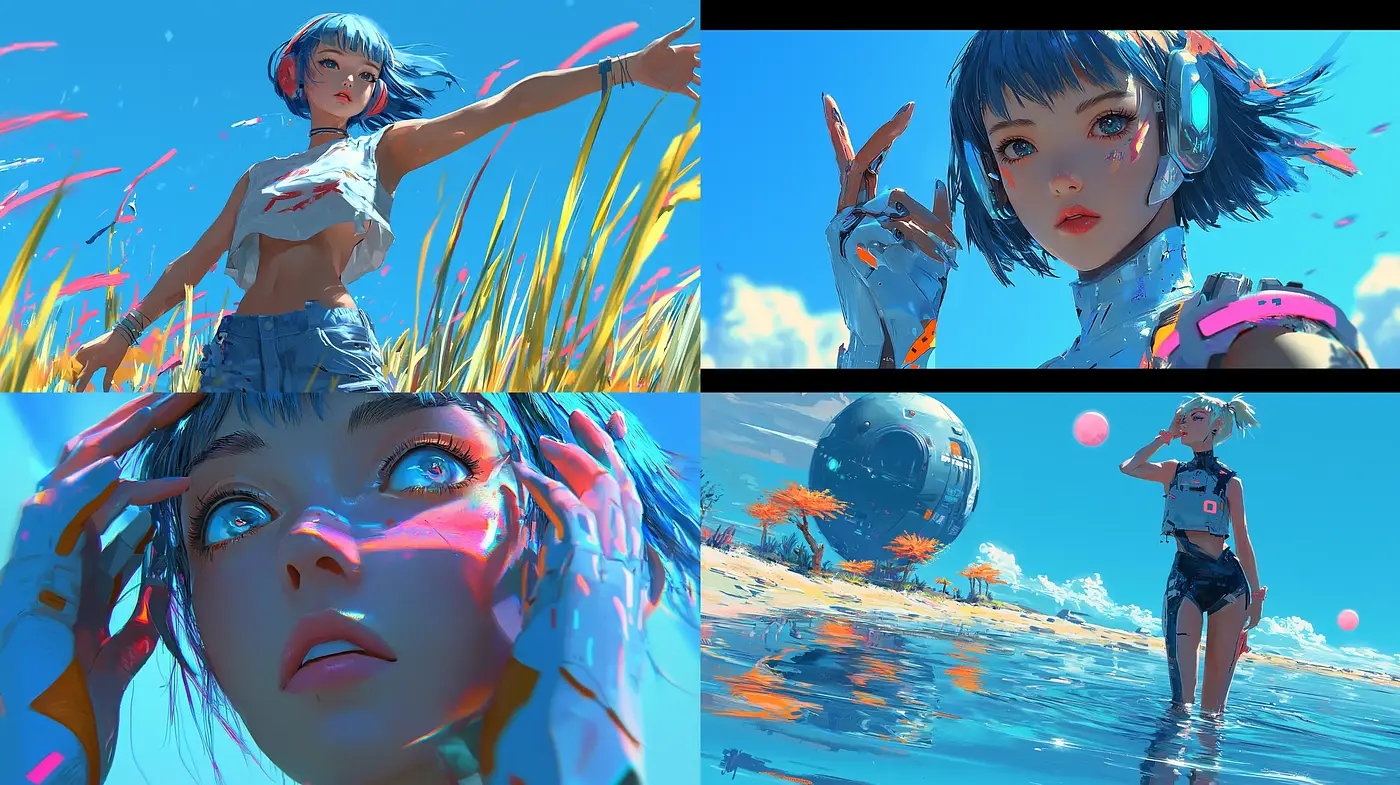 Futuristic Serenity: Vivid Anime-Inspired Digital Art - Midjourney sref style