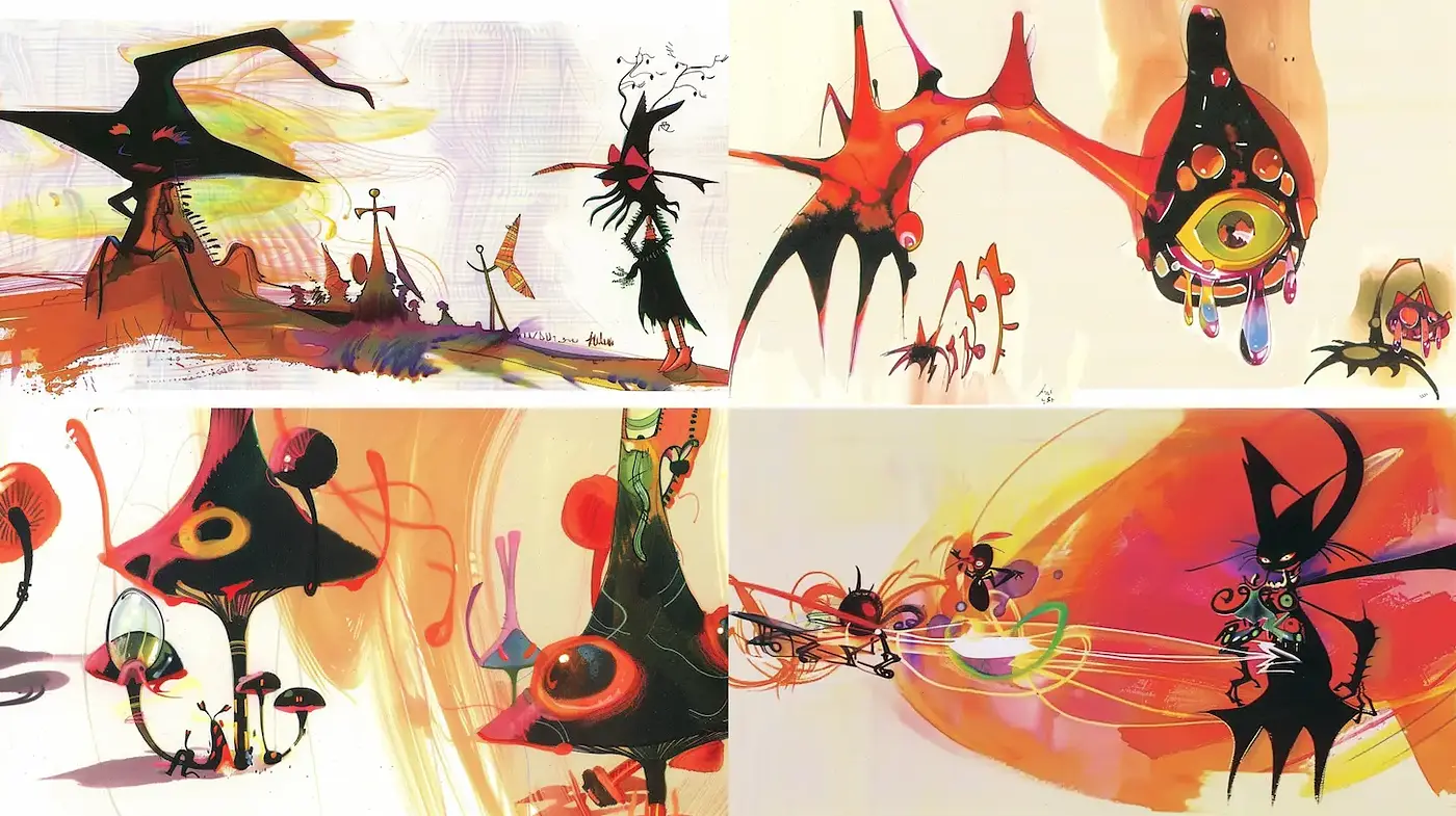 Visually Intriguing and Surreal Abstract Art with Bold Colors and Dynamic Shapes - Midjourney sref style