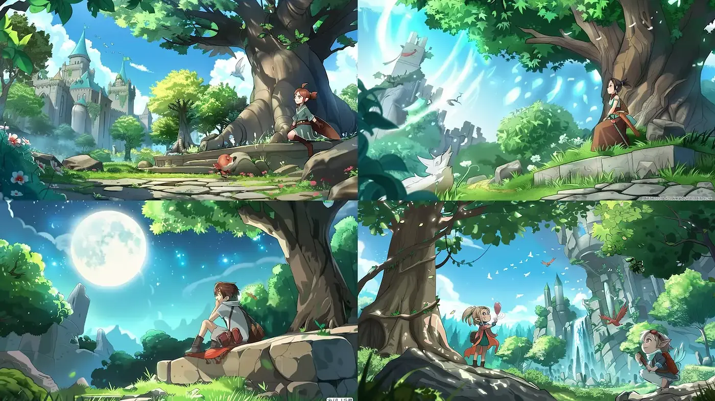 Whimsical Fantasy Landscape with Lush Environments - Midjourney sref style