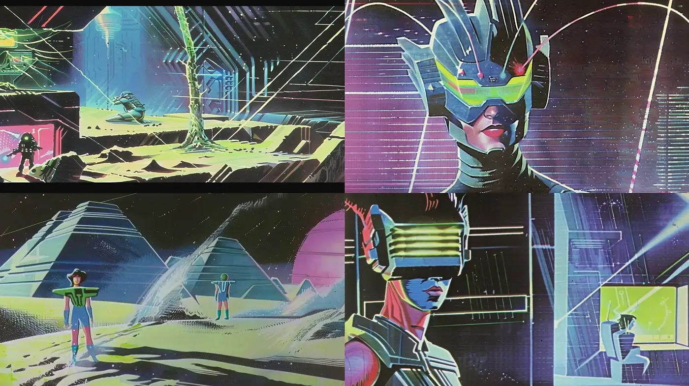 Futuristic Synthwave Dreamscape: An Ode to Retro Cyberpunk Aesthetics - Midjourney sref style
