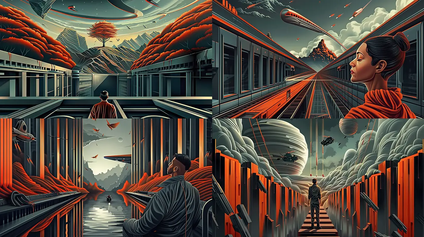 Futuristic Nostalgia: An Ode to Retrofuturistic Symmetry and Vibrance - Midjourney sref style