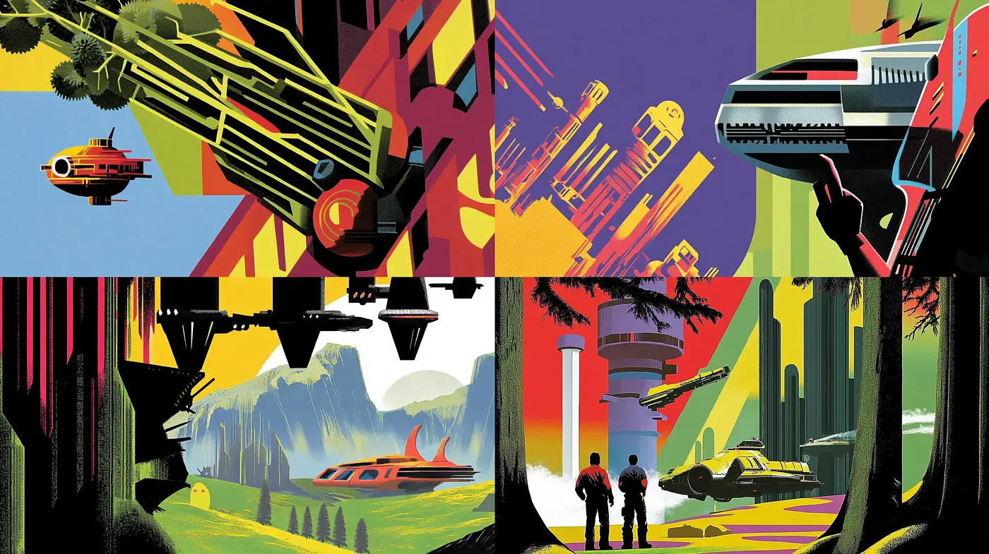Retro Futuristic Dreamscape – Homage to Mid-Century Modern Art - Midjourney sref style